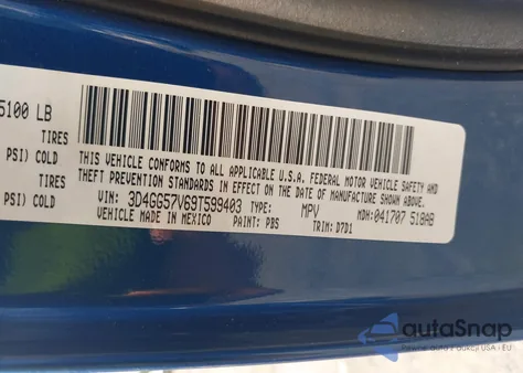 2009 Dodge Journey Sxt from USA, damaged, VIN 3D4GG57V69T599403